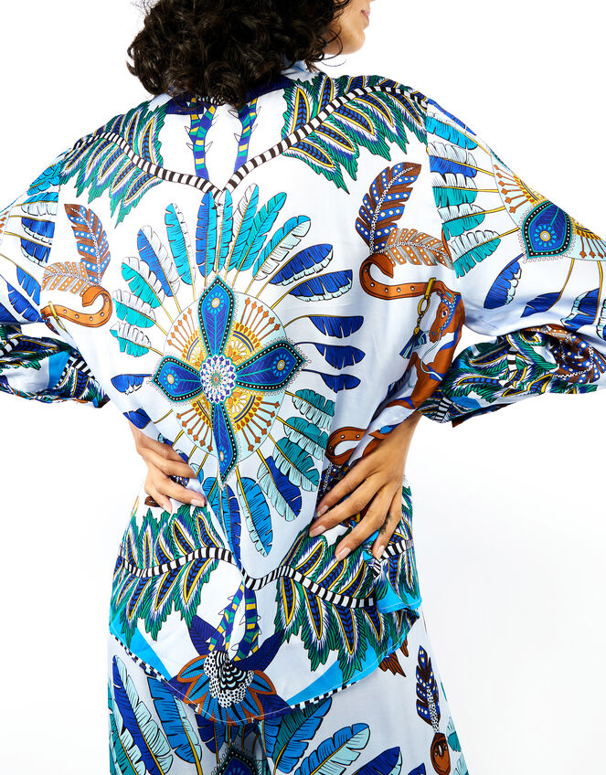 Wild Bonaventure Feather Print Shirt, Blue (BLUE), large