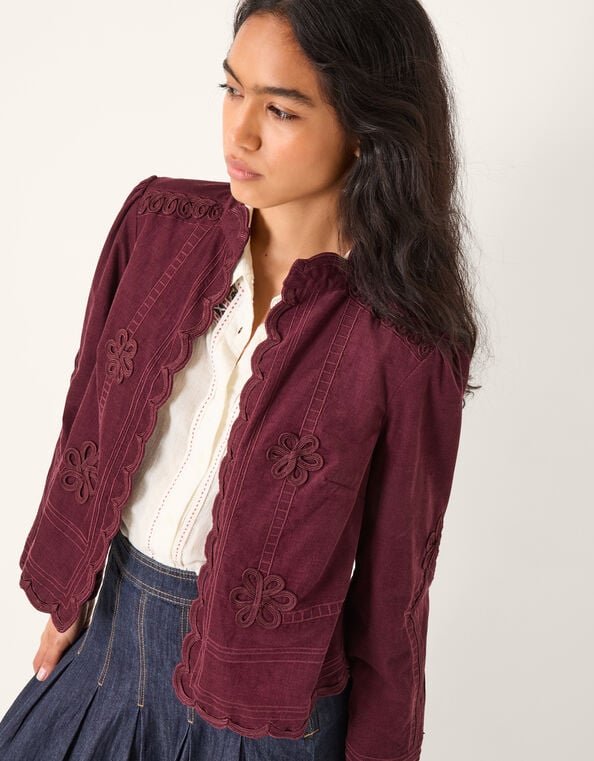 Jimena Floral Corduroy Jacket, Red (BURGUNDY), large