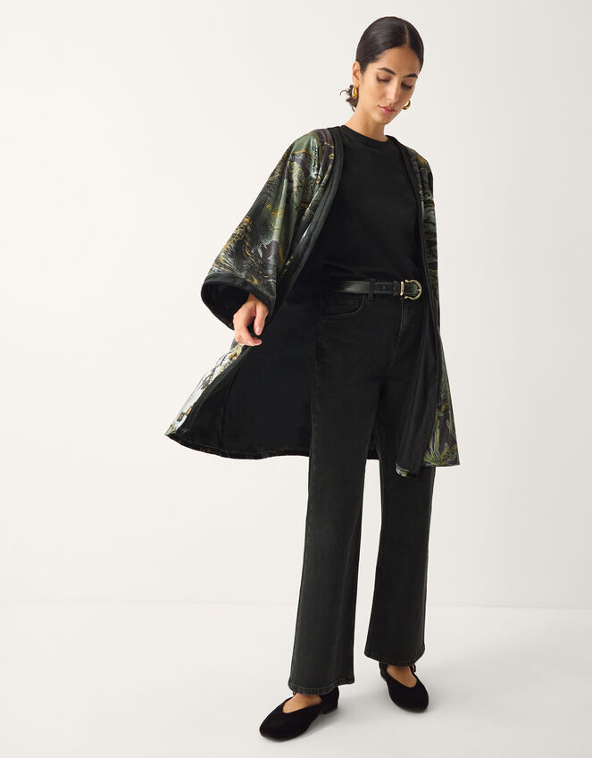 Delta Print Velvet Kimono, Black (BLACK), large