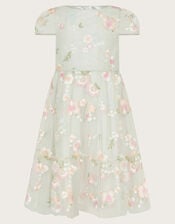 Magdalena Floral Embroidered Tulle Dress, Green (SAGE), large