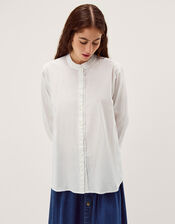 Paige Frill Poplin Shirt, White (WHITE), large