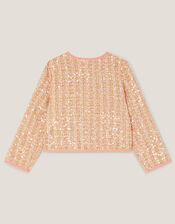 Tweed Sequin Button Jacket, Pink (PINK), large