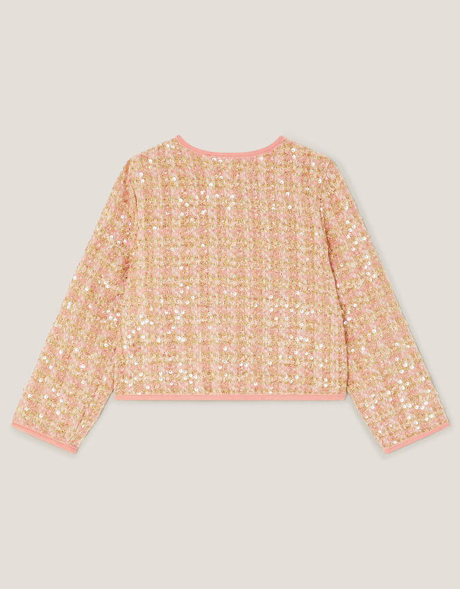 Tweed Sequin Button Jacket, Pink (PINK), large