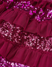 Sequin Ruffle Disco Skirt, Red (RED), large