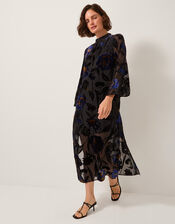 Giselle Sheer Floral Devoré Midi Dress, Blue (MIDNIGHT), large