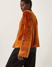 Venus Embroidered Velvet Jacket, Orange (ORANGE), large