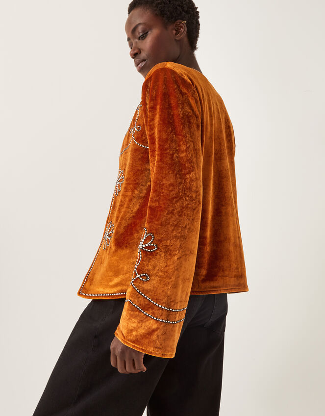 Venus Embroidered Velvet Jacket, Orange (ORANGE), large