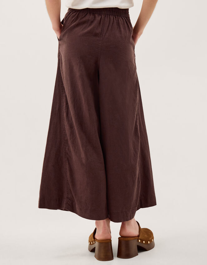 Maisie Linen Blend Crop Wide Leg Trousers, Brown (CHOCOLATE), large