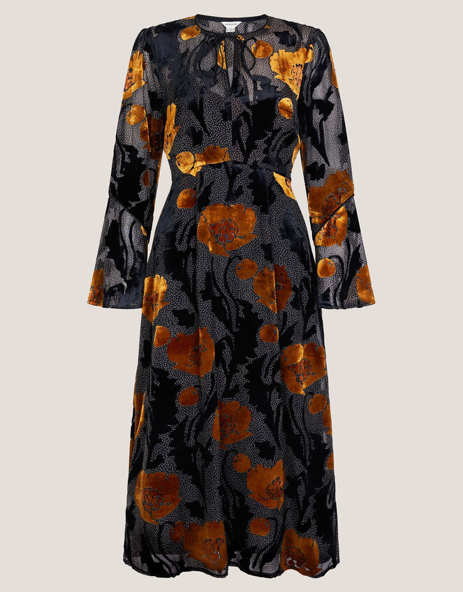 Reese Devoré Polka Dot Midi Dress, Black (BLACK), large