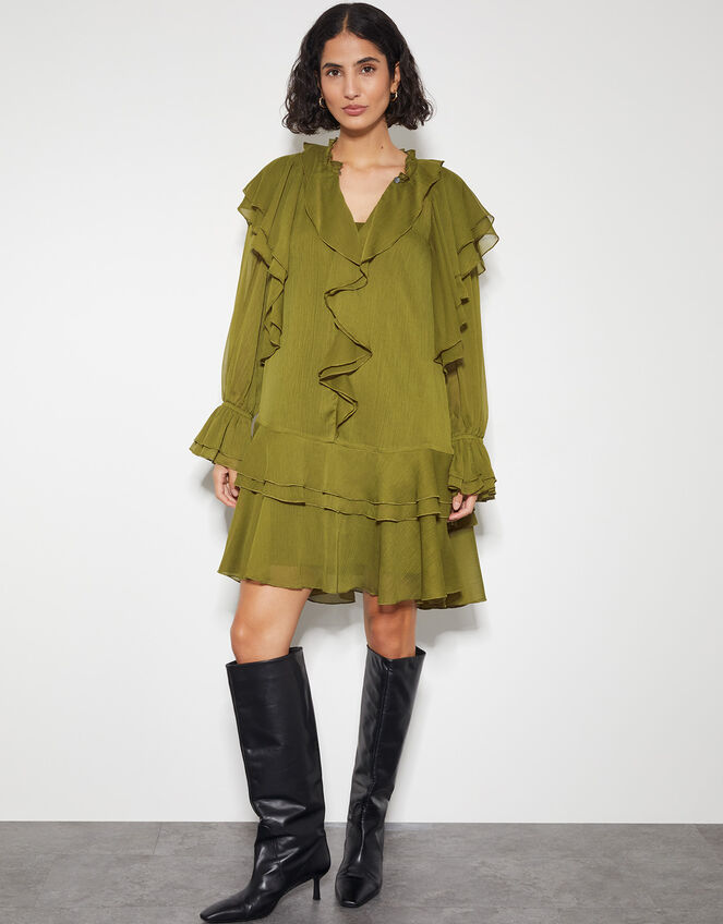 Aria Ruffle Dress, Green (OLIVE), large