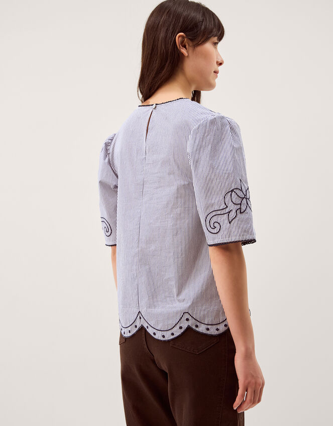 Kirsty Embroidered Stripe Top, Blue (NAVY), large