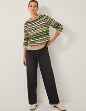 Fira Fair Isle Jumper, Green (GREEN), large