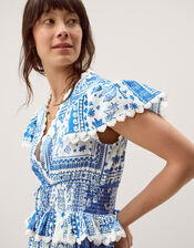 Soleil Print Midi Dress, Blue (COBALT), large