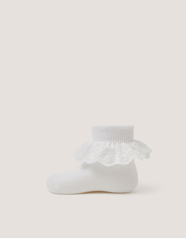 Baby Broderie Frill Socks, White (WHITE), large
