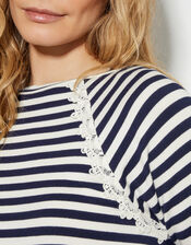 Sadie Stripe Long Sleeve Jersey Top, Blue (NAVY), large