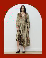 East Sophia Floral Embroidered Velvet Midi Dress, Green (GREEN), large