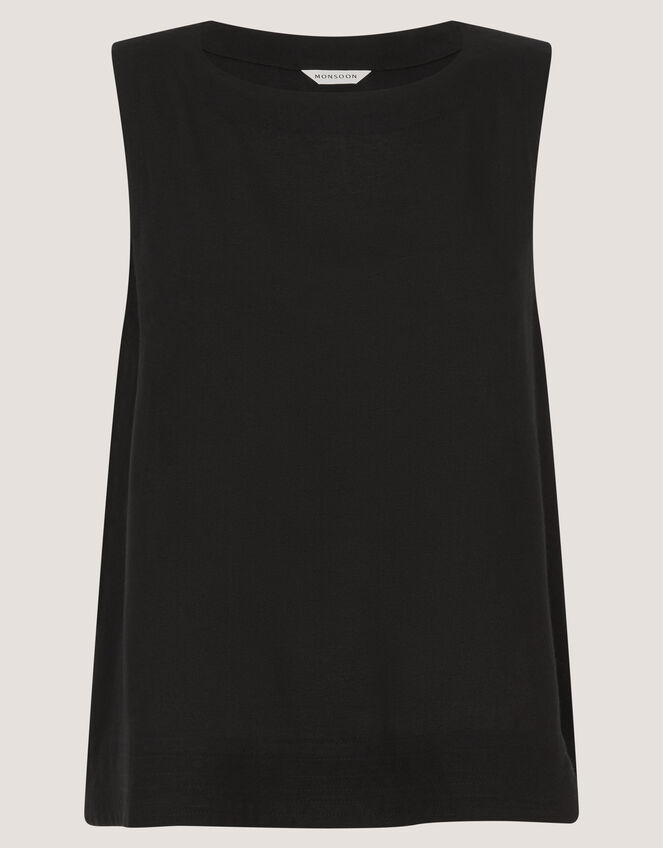 Lucy Linen Blend Tank Top, Black (BLACK), large