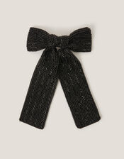 Beaded Bow Hair Clip, Black (BLACK), large