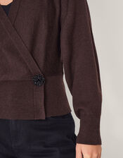 Thea Embellished Wrap Jumper, Brown (CHOCOLATE), large