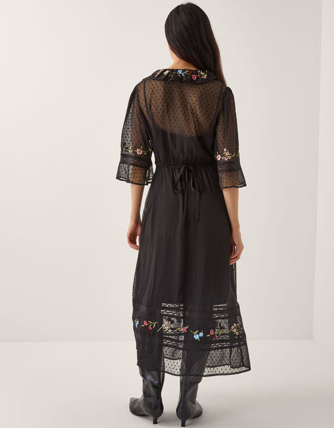 Alyssa Floral Embroidered Lace Midi Dress, Black (BLACK), large