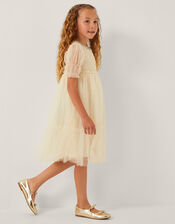 Natalie Puff Sleeve Shimmer Tulle Dress, Gold (GOLD), large