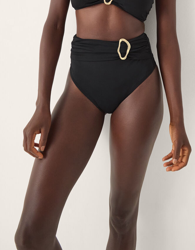 Cindy Molten Detail High Waist Bikini Bottom, Black (BLACK), large