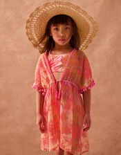 Palm Print Pom Pom Kaftan, Orange (ORANGE), large