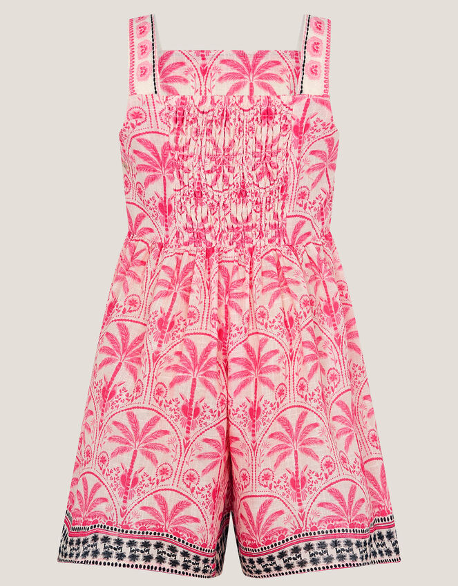 Palm Print Embroidered Playsuit, Pink (PINK), large