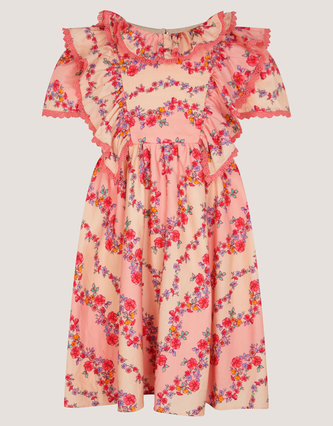 Floral Lace Trim Frill Dress, Pink (PINK), large