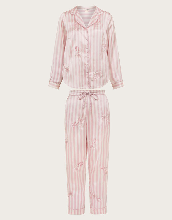Molly Embroidered Stripe Pyjama Set, Pink (PINK), large