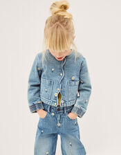 Embroidered Daisy Denim Jacket, Blue (BLUE), large