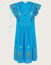 Prue Embroidered Ruffle Mini Dress, Blue (BLUE), large