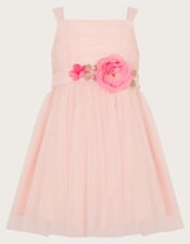 Baby Fleur Flower Belt Tulle Dress, Pink (PINK), large