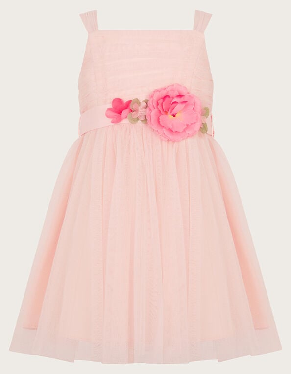 Baby Fleur Flower Belt Tulle Dress, Pink (PINK), large
