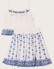Floral Broderie Cami Top and Skirt Set, White (WHITE), large