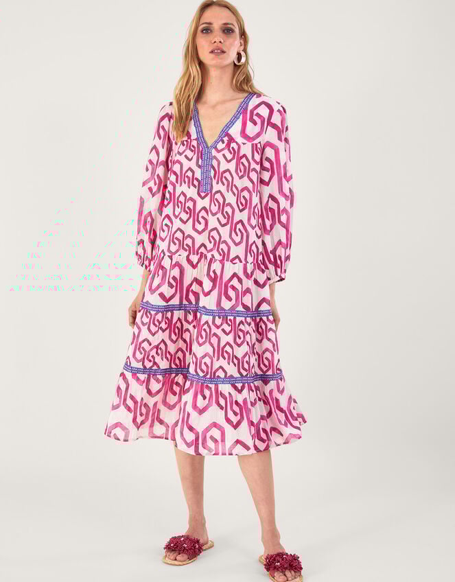 Geometric Print Kaftan Dress, Pink (PINK), large