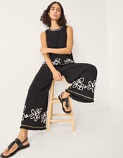 Sara Embroidered Wide Leg Trousers, Black (BLACK), large