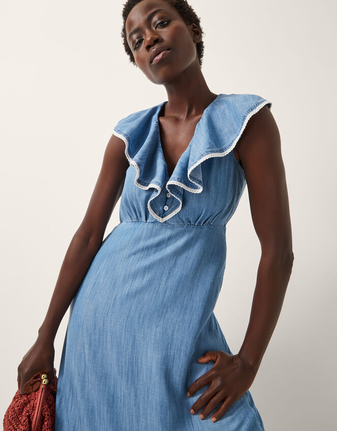 Dottie Sleeveless Ruffle Midi Dress, Blue (DENIM BLUE), large