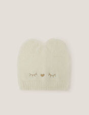 Kitty Knit Beanie Hat, Ivory (IVORY), large