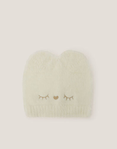 Kitty Knit Beanie Hat, Ivory (IVORY), large
