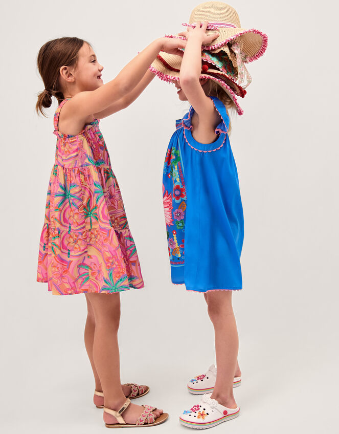 Tropical Swirl Print Beach Dress, Orange (ORANGE), large