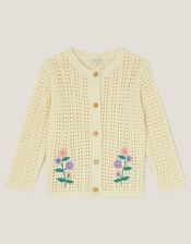 Floral Embroidered Crochet Cardigan, Ivory (IVORY), large