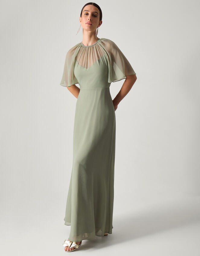Mona Angel Sleeve Maxi Dress, Green (SAGE), large