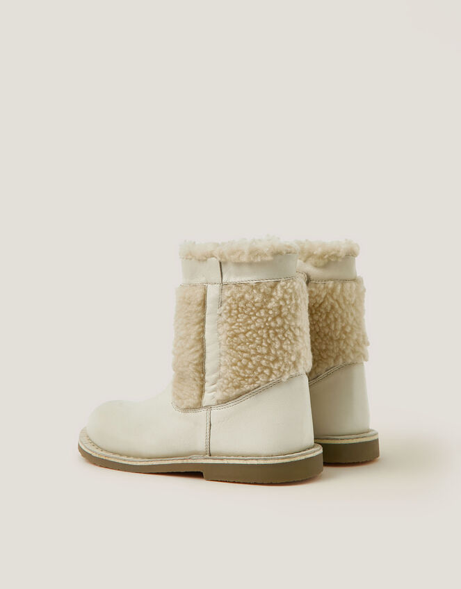 Borg Leather Boots, Cream (CREAM), large