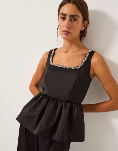 Saira Diamanté Peplum Top, Black (BLACK), large