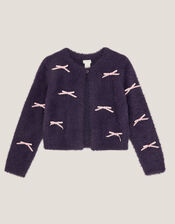 Bow Embellished Fuzzy Cardigan, Blue (NAVY), large