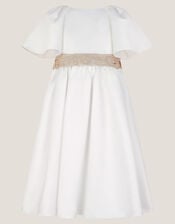 Angelica Satin Bow Duchess Dress, Ivory (IVORY), large