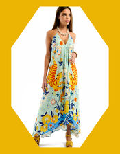 Wild Voila Tiger Print Backless Maxi Dress , Blue (BLUE), large