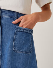 Martha Plait Denim Midi Skirt, Blue (DENIM BLUE), large