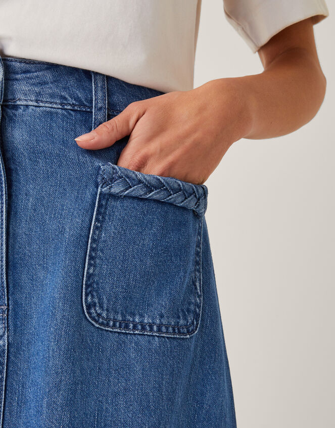 Martha Plait Denim Midi Skirt, Blue (DENIM BLUE), large